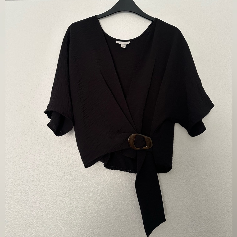 Topshop black wrap crop shirt blouse US 6 - Picture 2 of 4